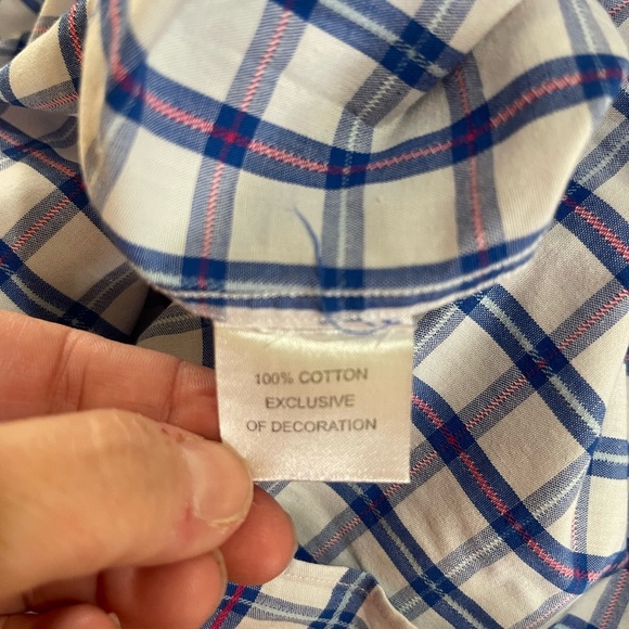 Men’s Tailorbyrd white w/ blue/pink plaid short sleeve button down shirt, Med - Picture 4 of 4